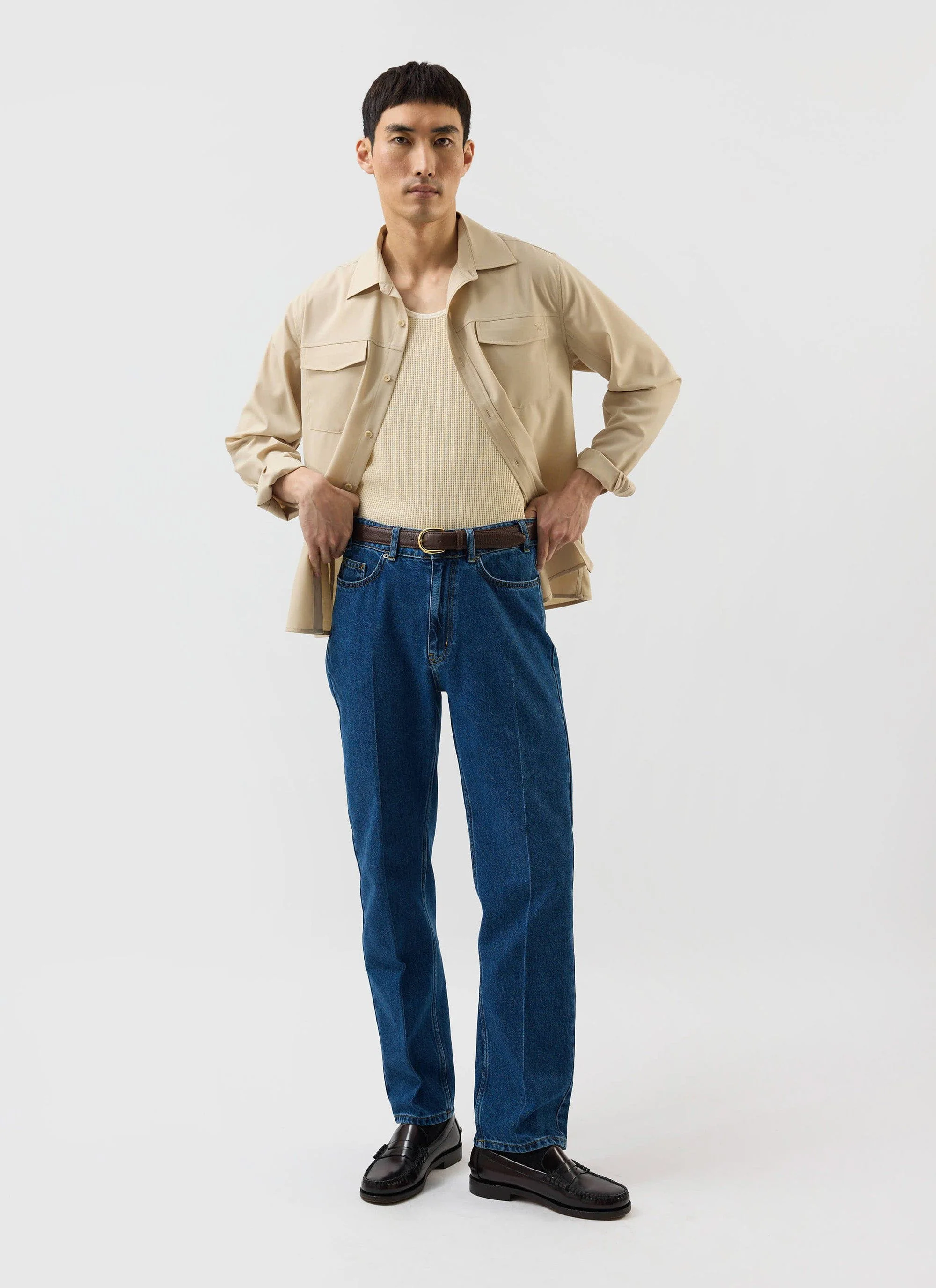 Men's Long Sleeve Safari Shirt | Percival x Warren | Camel Beige - Image 9