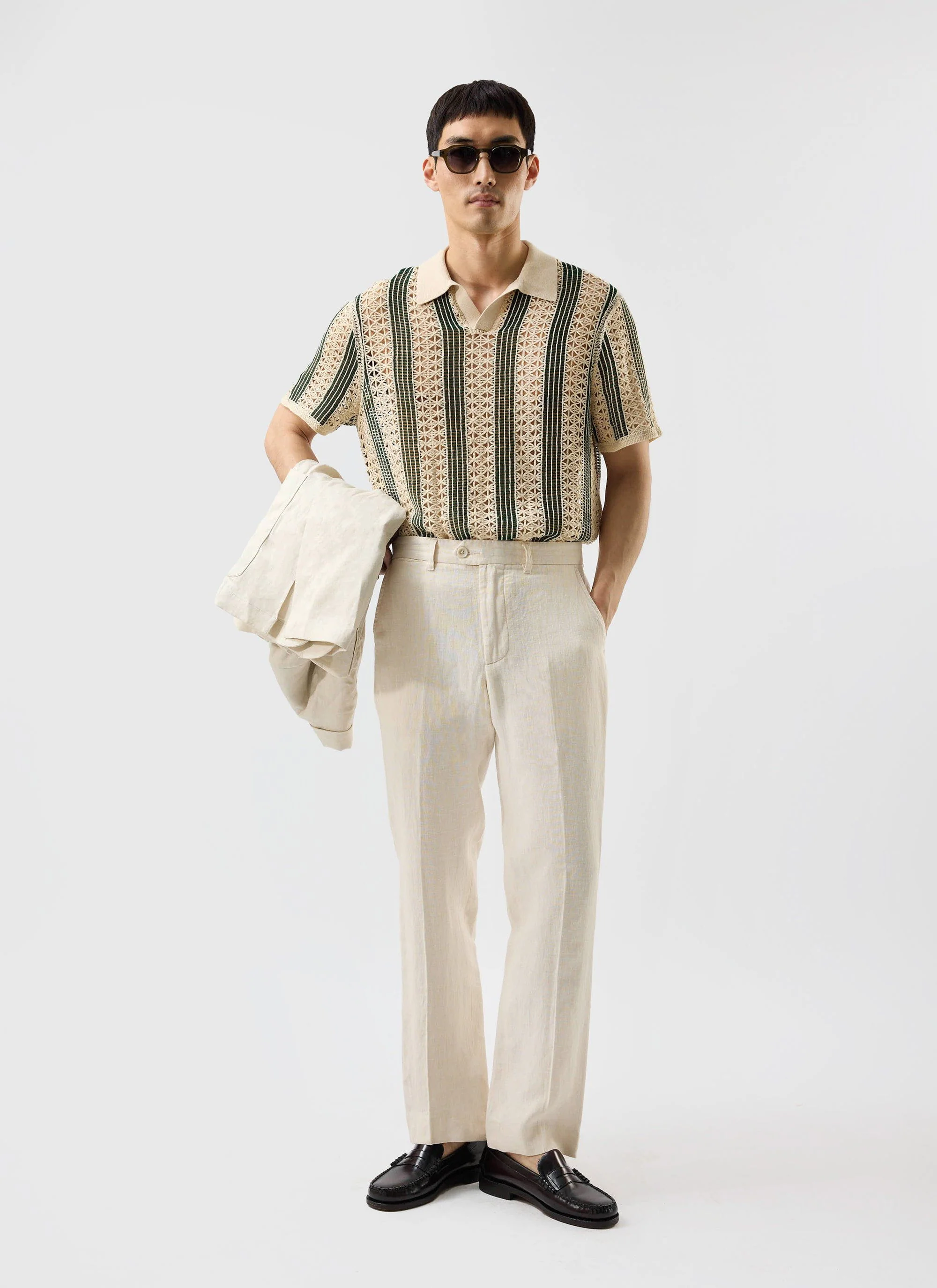 Sarti Knitted Polo Shirt | Cotton | Ecru with Forest - Image 3