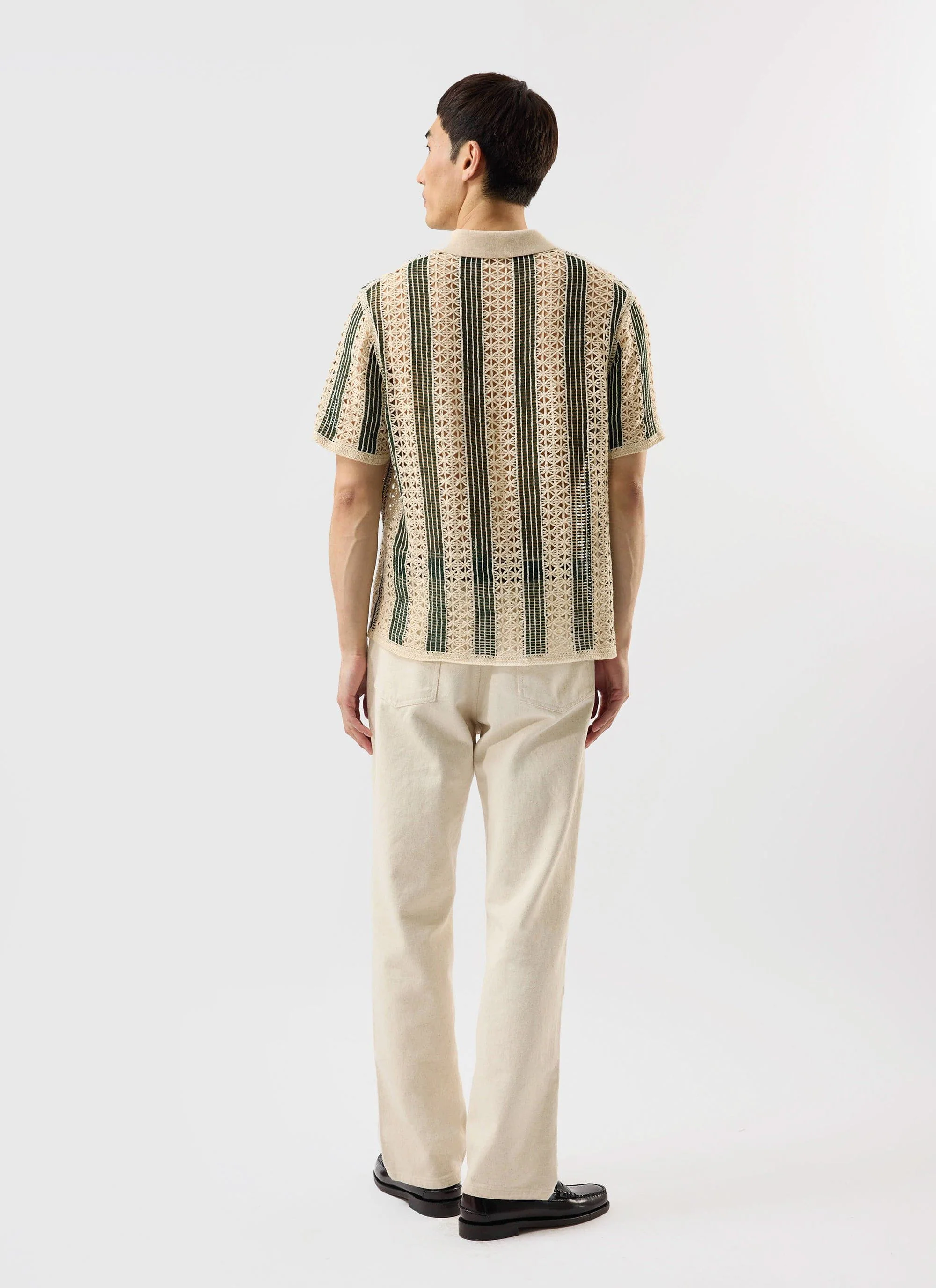 Sarti Knitted Polo Shirt | Cotton | Ecru with Forest - Image 6