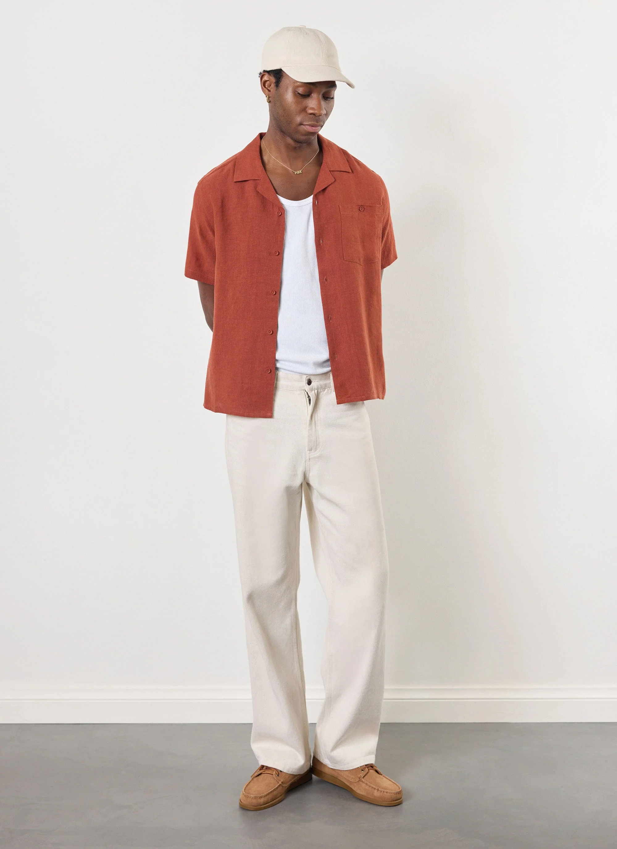 Short Sleeve Cuban Shirt | Linen | Rust - Image 3