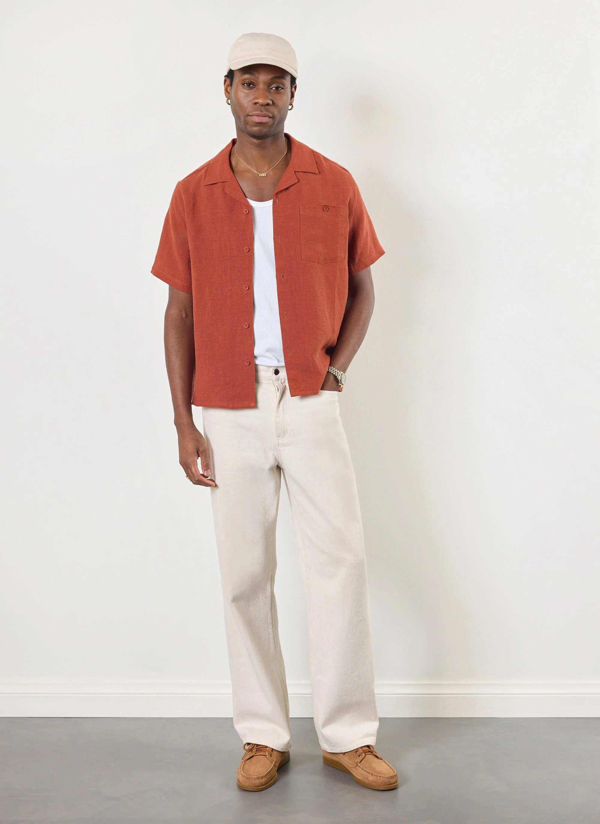 Short Sleeve Cuban Shirt | Linen | Rust - Image 5