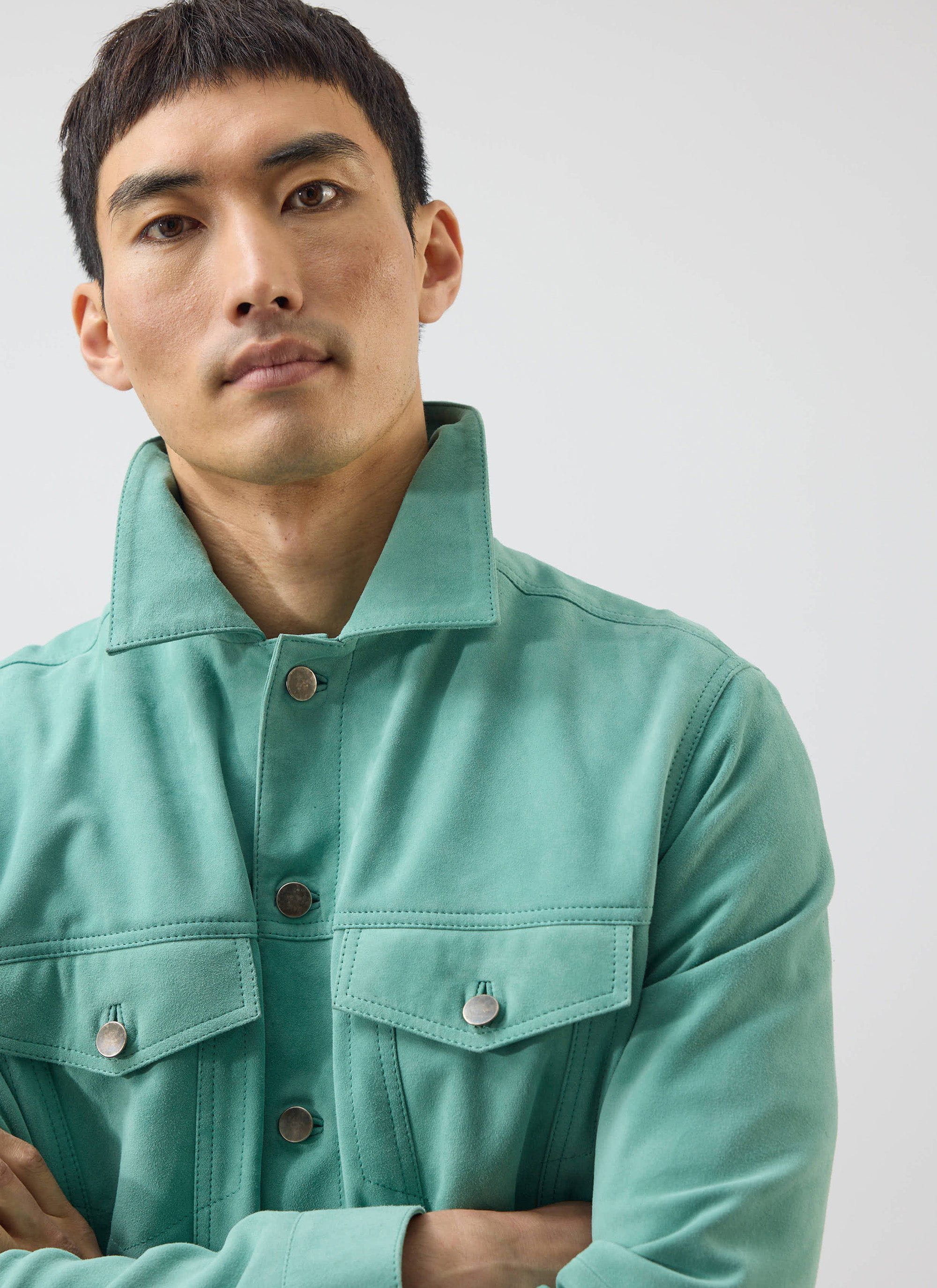 Suede Western Leather Jacket | Mint Green - Image 3