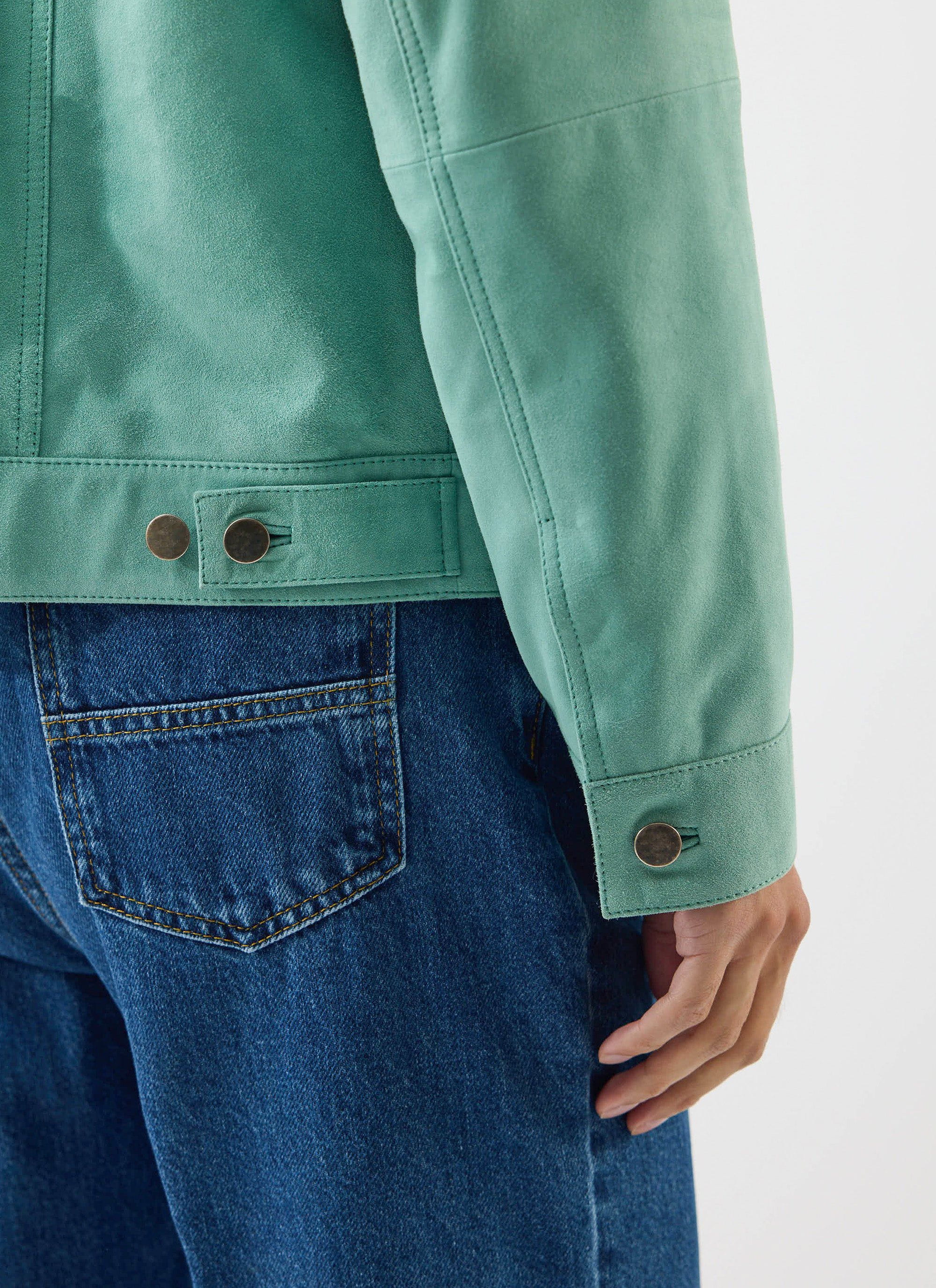 Suede Western Leather Jacket | Mint Green - Image 8