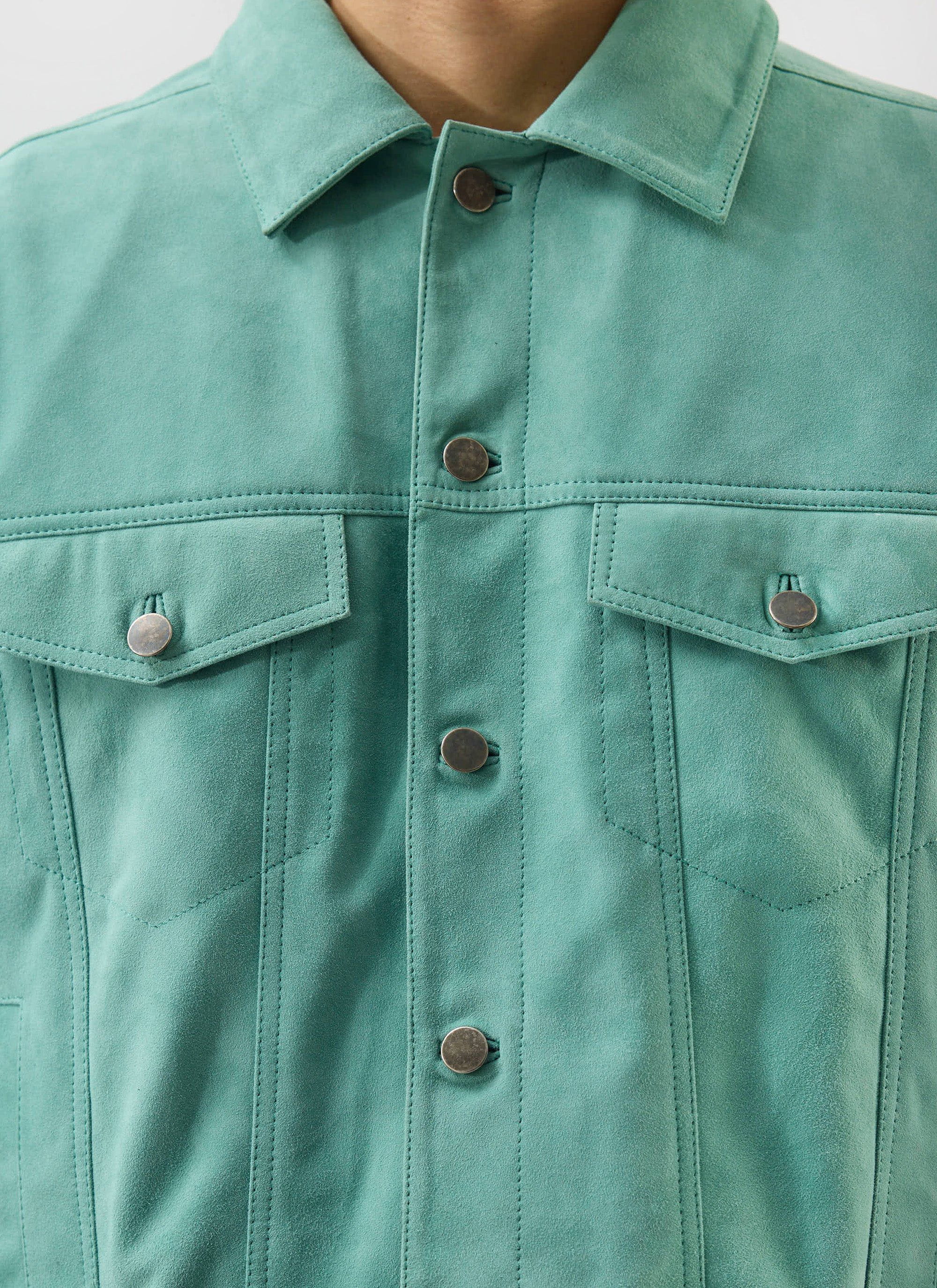 Suede Western Leather Jacket | Mint Green - Image 9