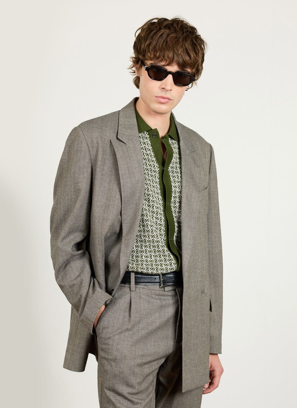 Tailored Double Breasted Blazer | Herringbone | Grey - Image 5