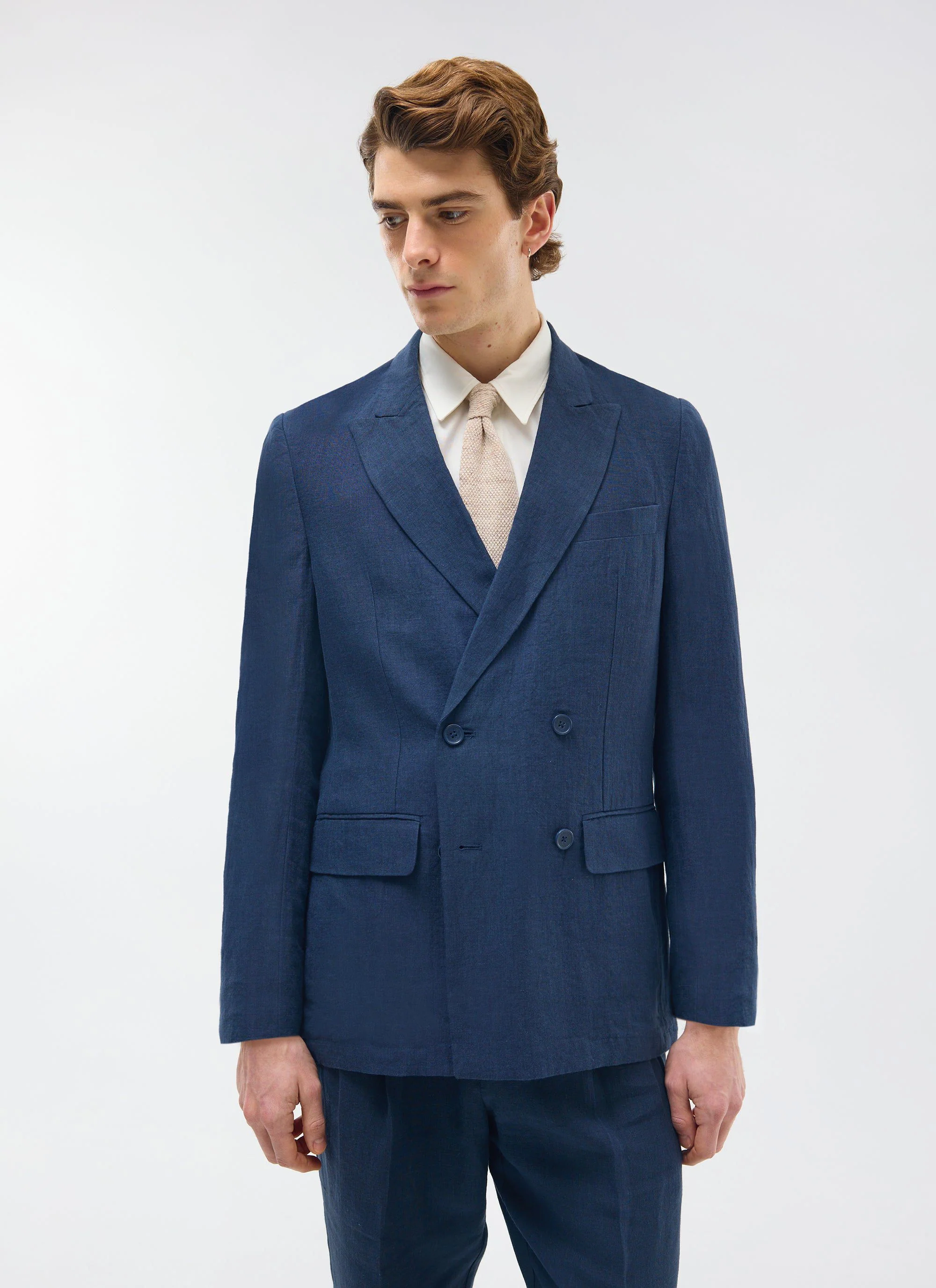 Tailored Double Breasted Blazer | Linen | Navy - Image 3