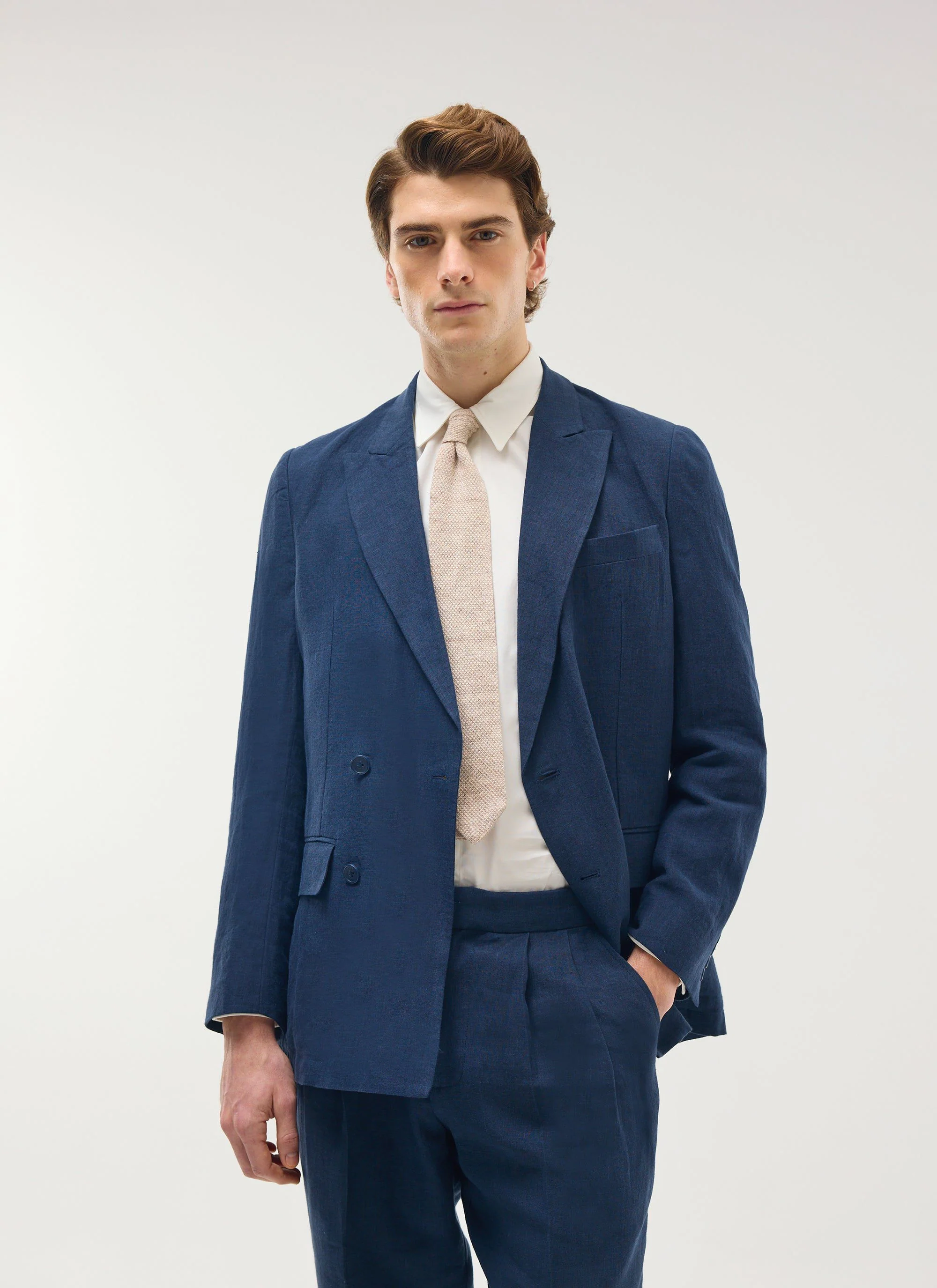 Tailored Double Breasted Blazer | Linen | Navy - Image 4