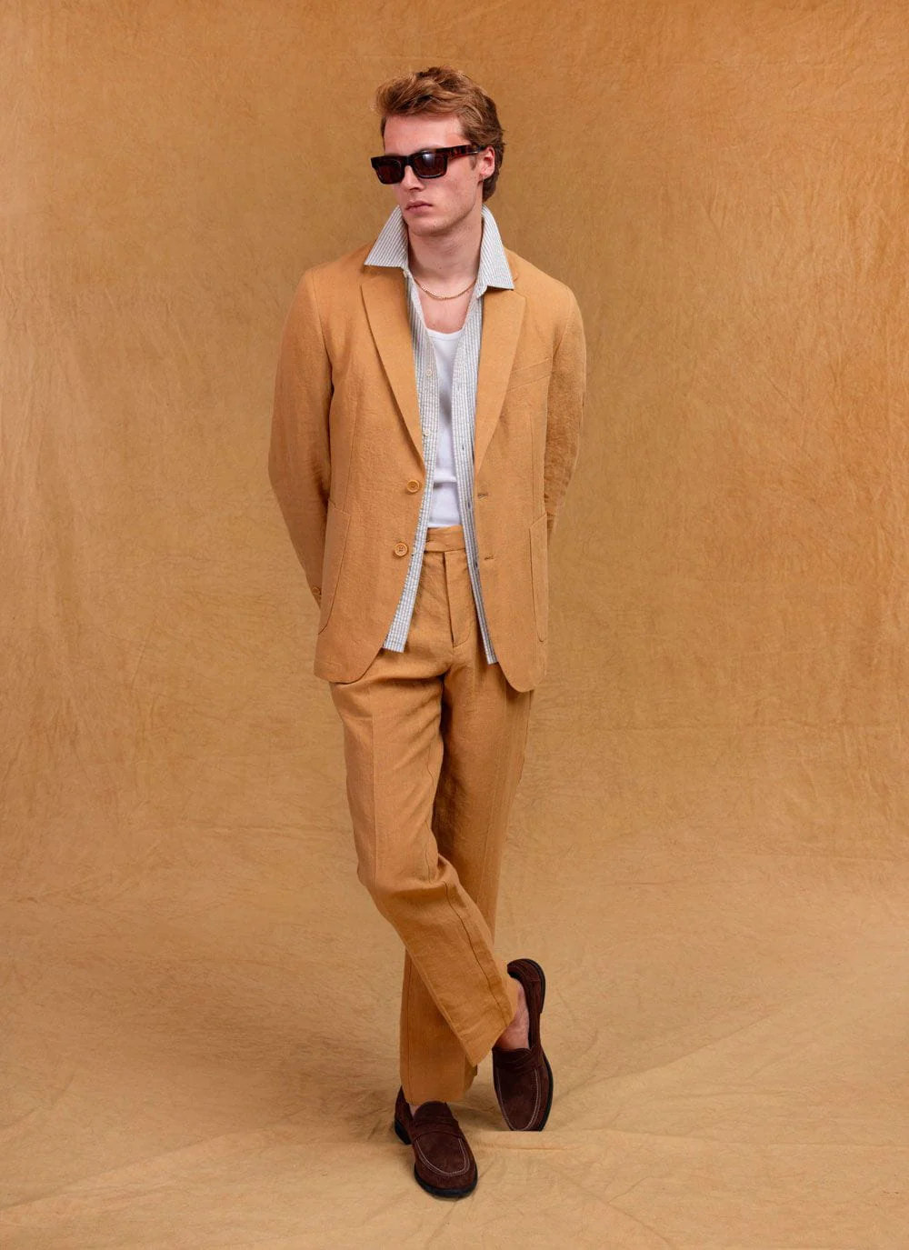 Tailored Linen Blazer | Camel - Image 9