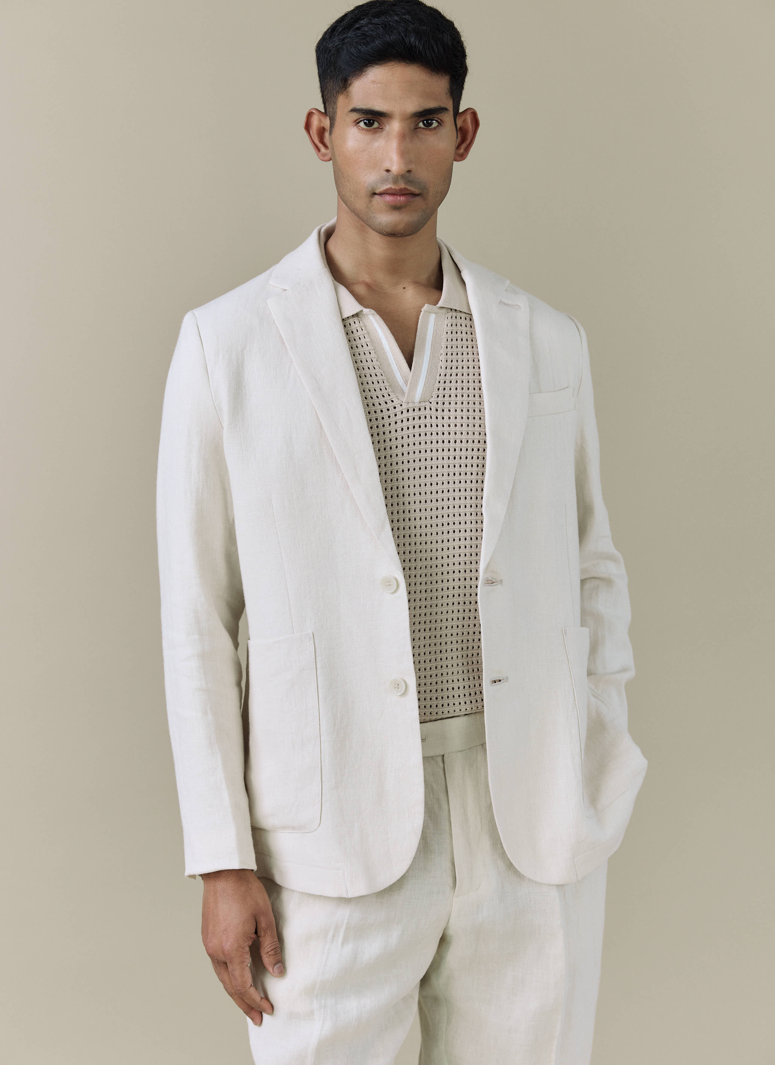 Tailored Linen Blazer | Cream - Image 3