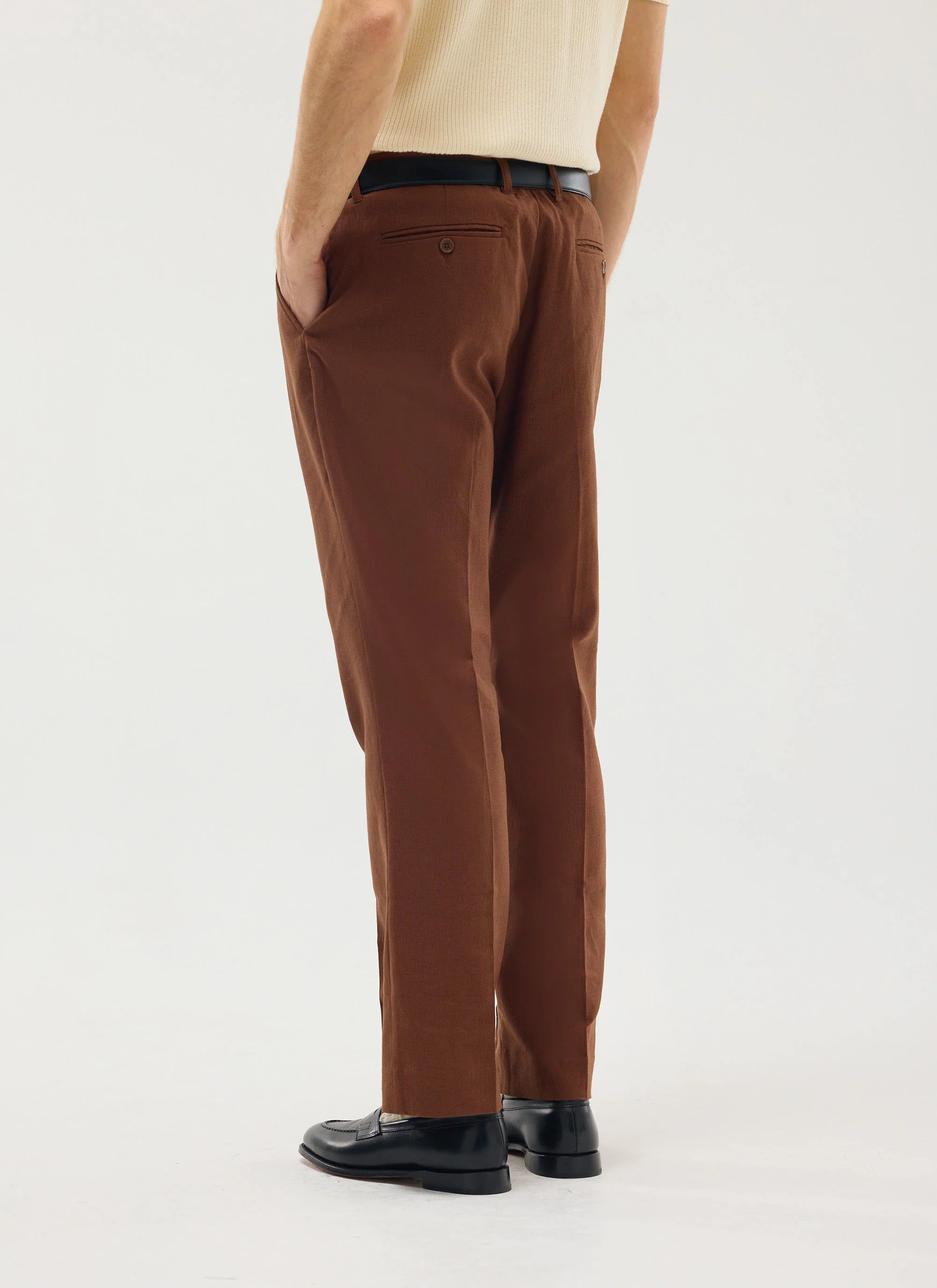 Tailored Linen Trousers | Brown - Image 7