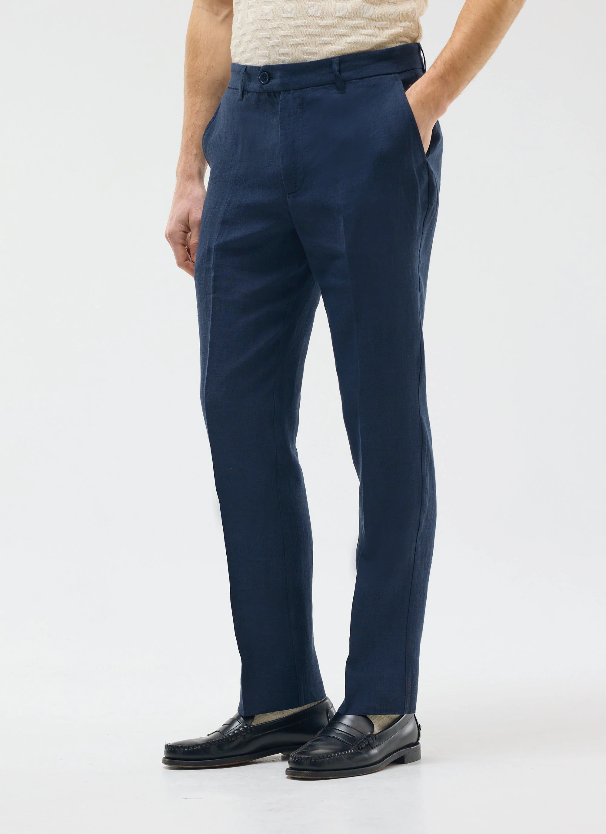 Tailored Linen Trousers | Navy - Image 4