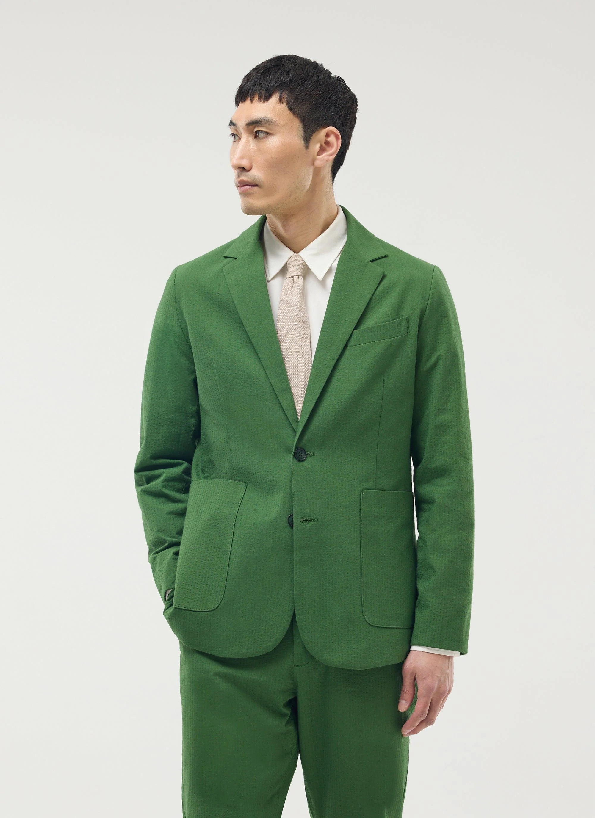 Tailored Seersucker Blazer | Forest - Image 6