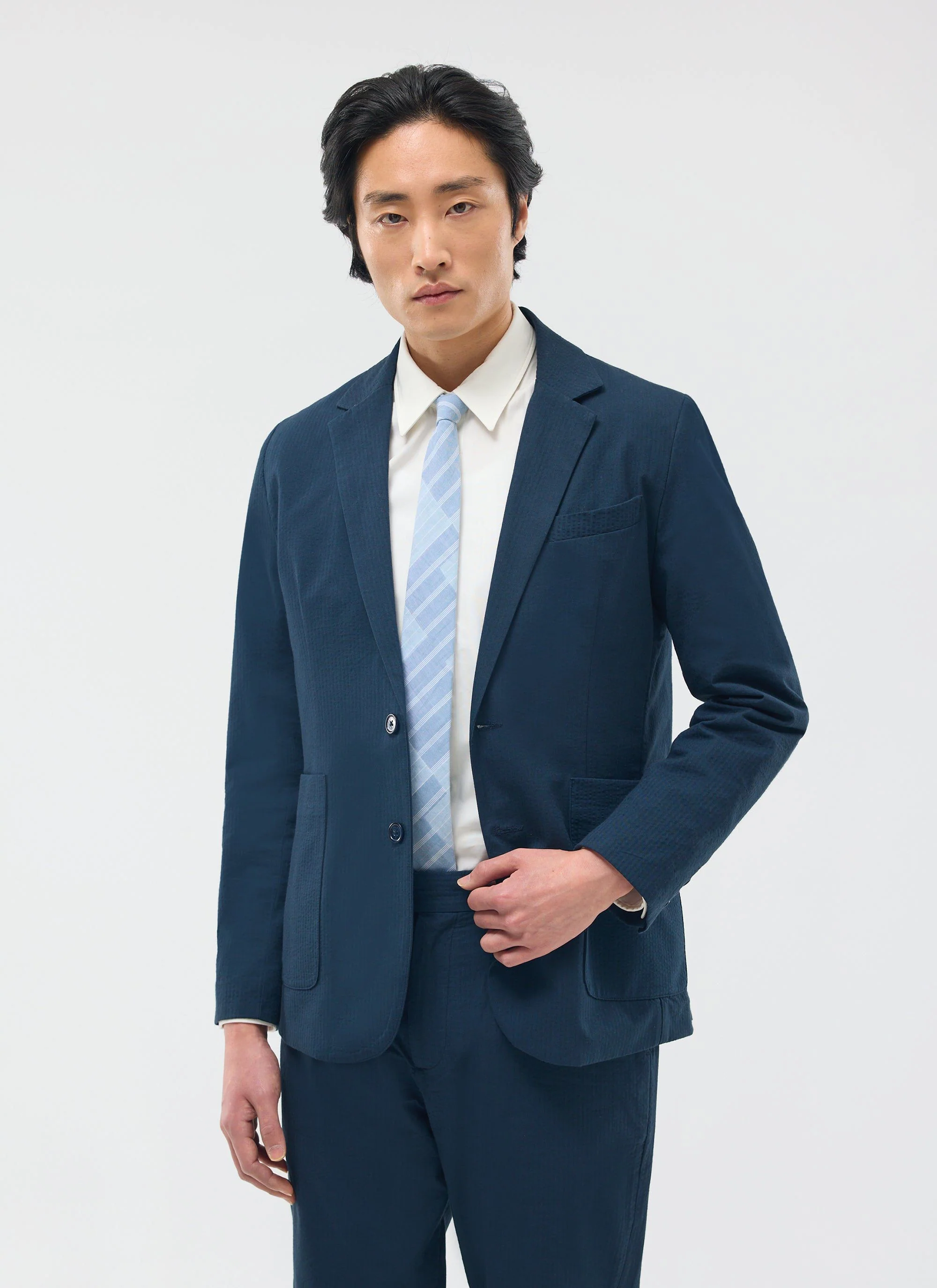 Tailored Seersucker Blazer | Navy - Image 3