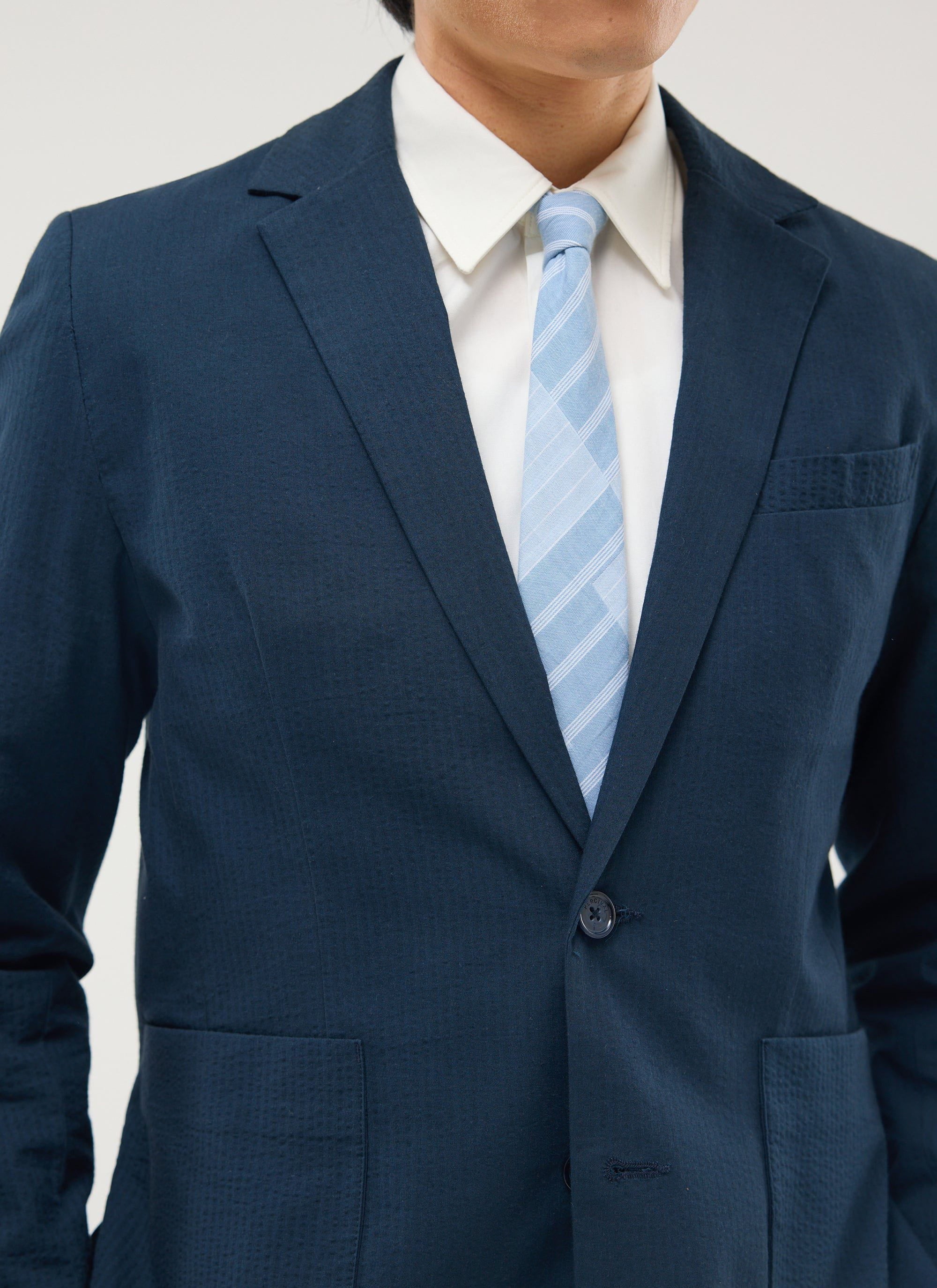 Tailored Seersucker Blazer | Navy - Image 4