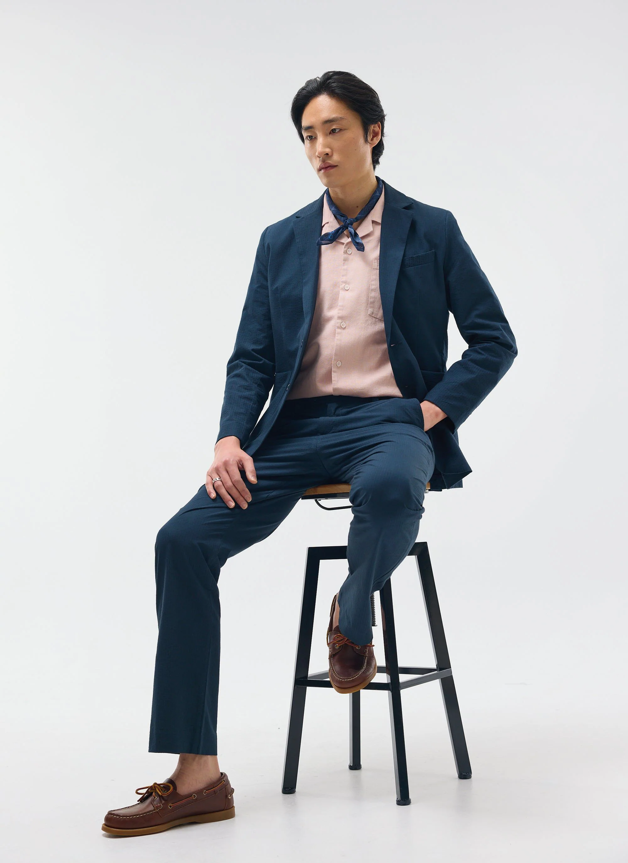 Tailored Seersucker Blazer | Navy - Image 5