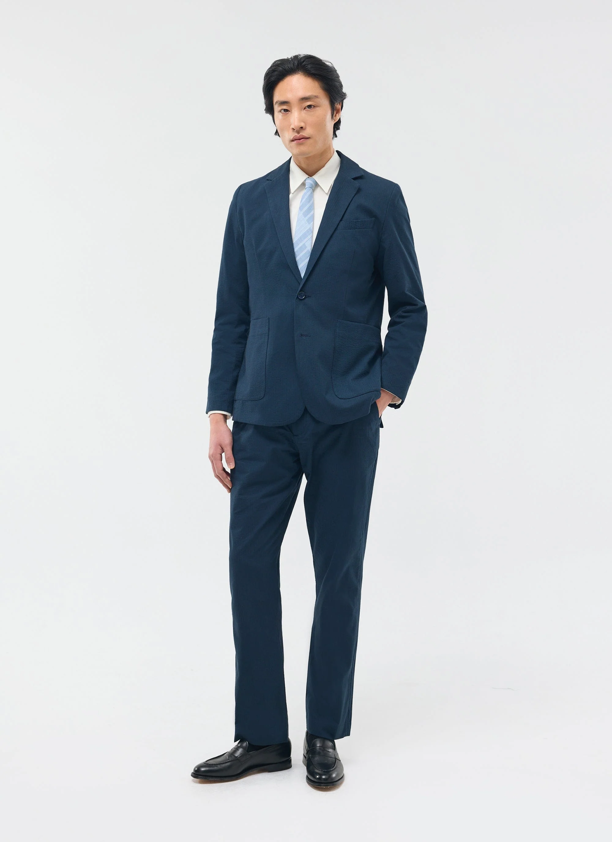 Tailored Seersucker Blazer | Navy - Image 8