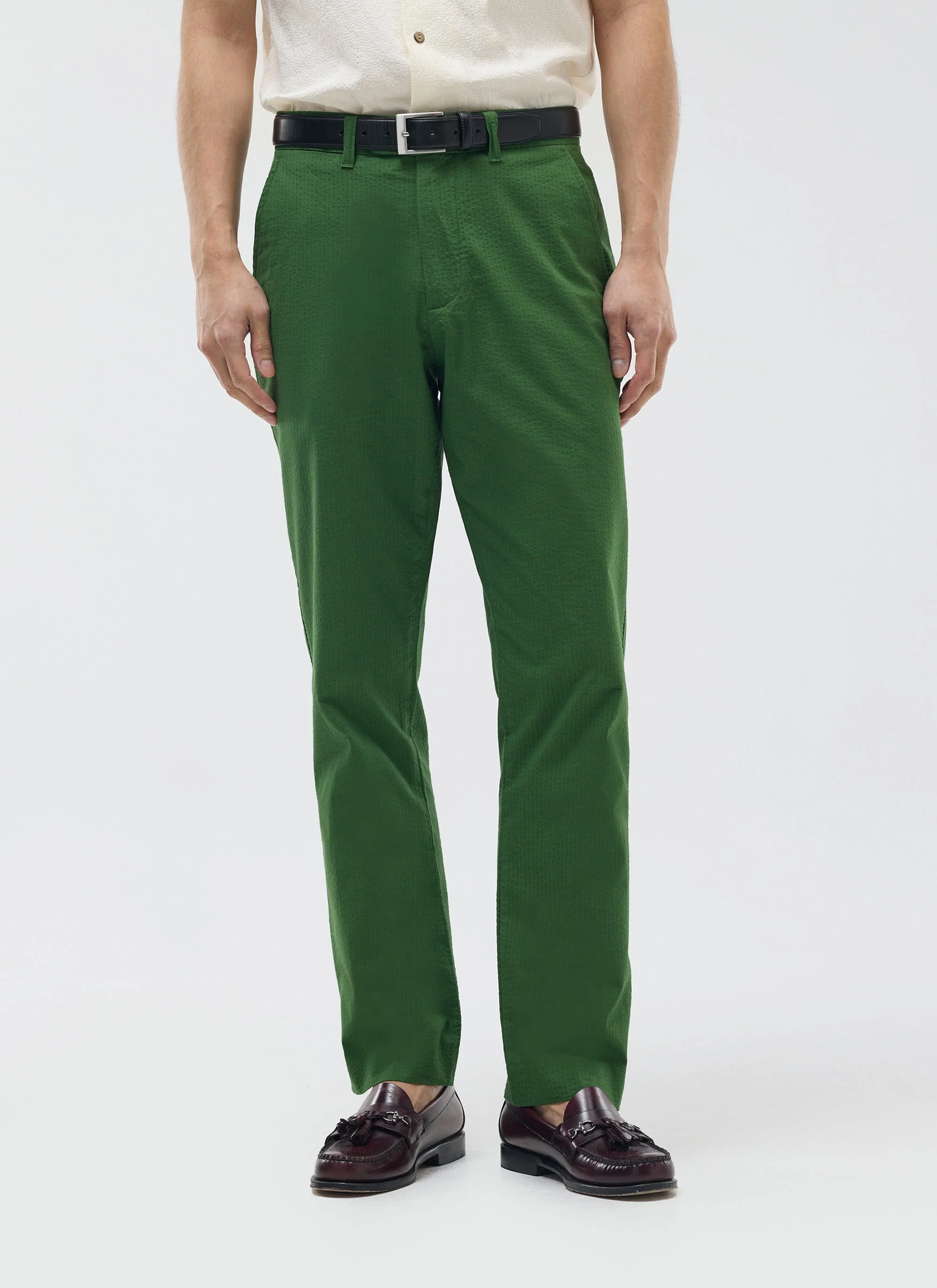 Tailored Seersucker Trousers | Forest - Image 3