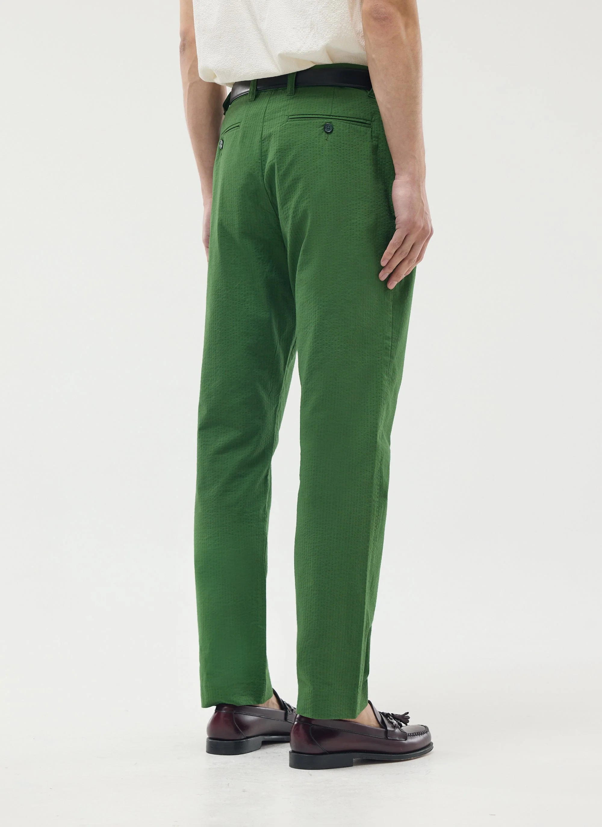 Tailored Seersucker Trousers | Forest - Image 4