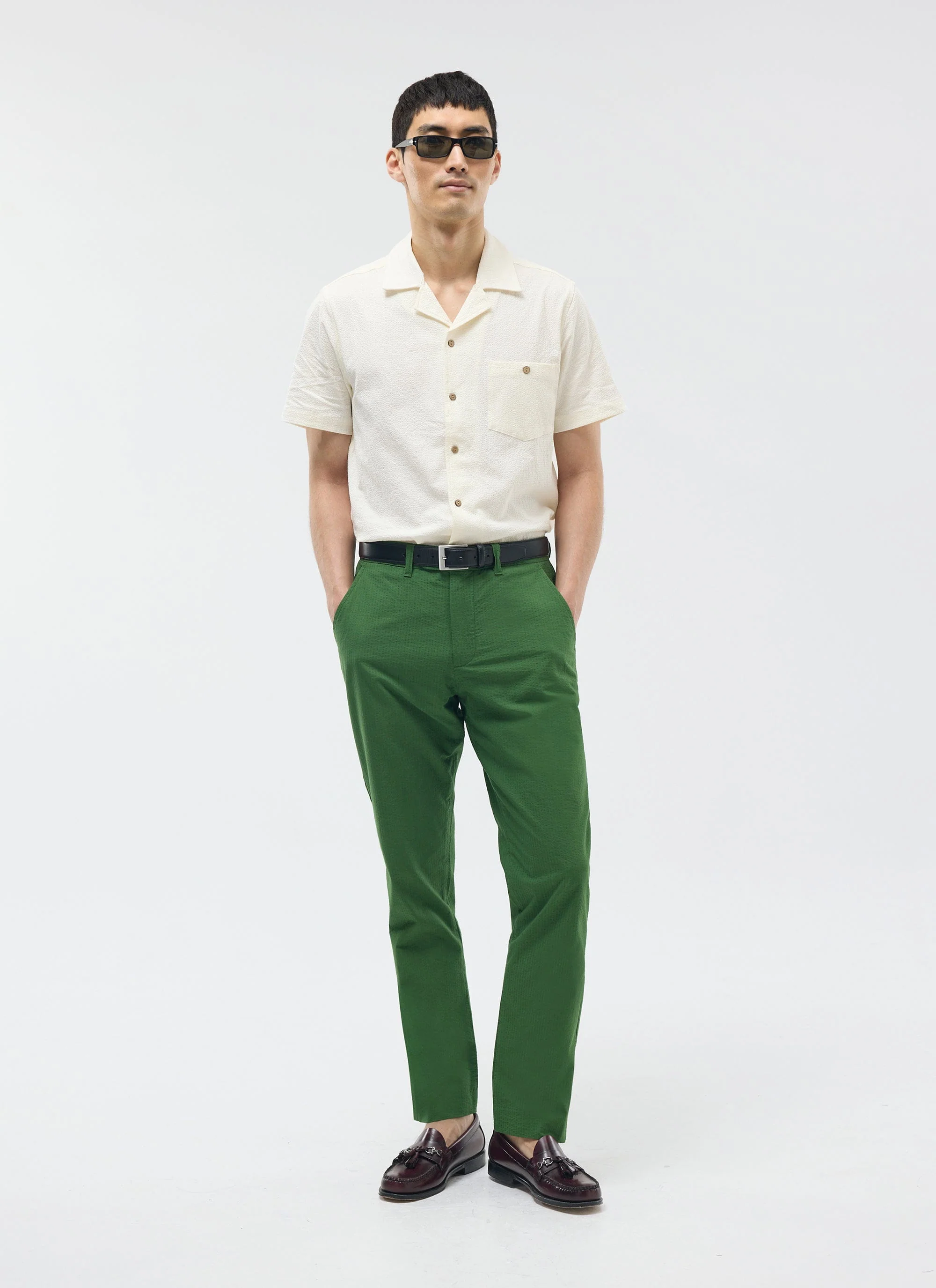 Tailored Seersucker Trousers | Forest - Image 5