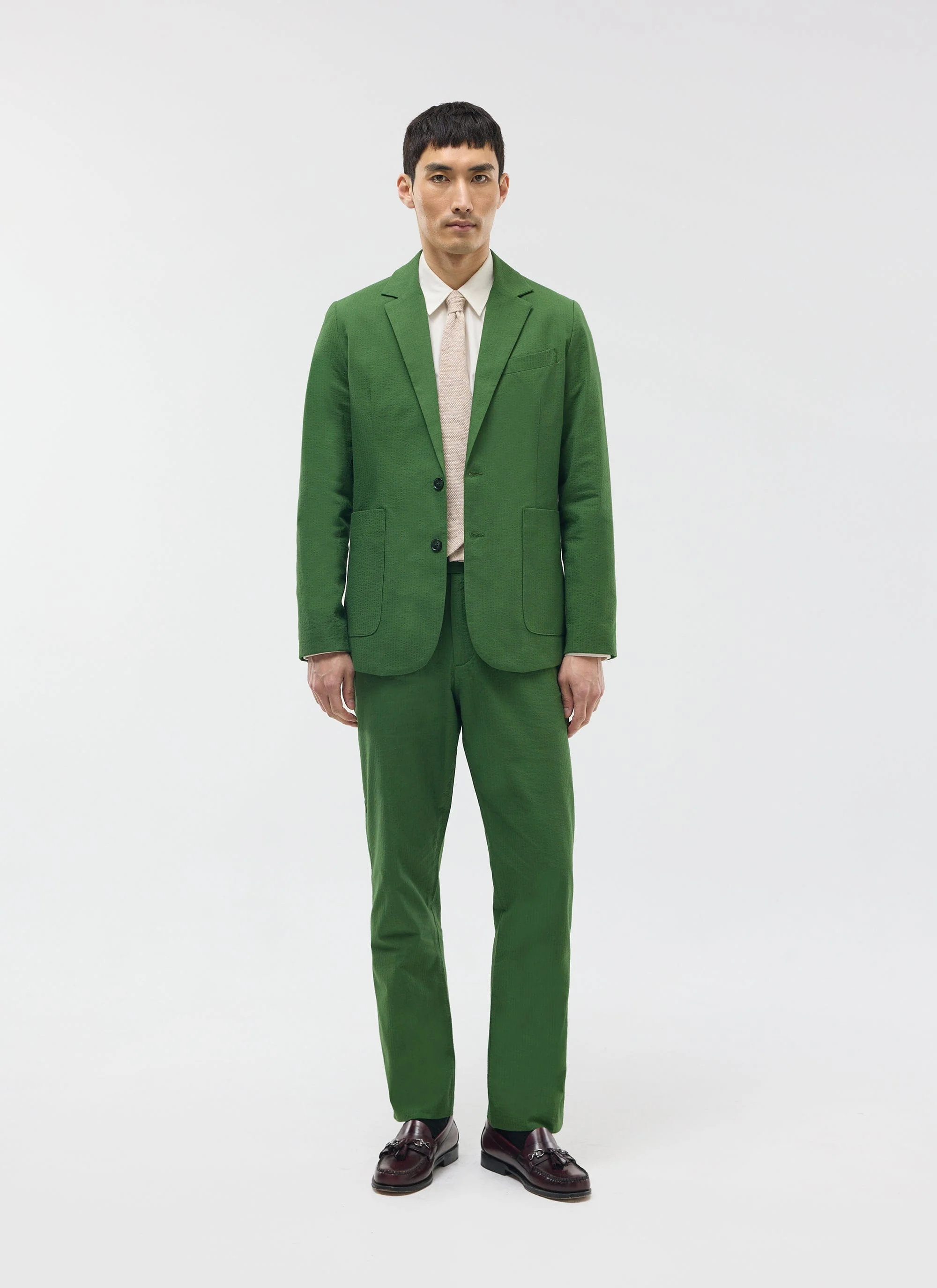 Tailored Seersucker Trousers | Forest - Image 6