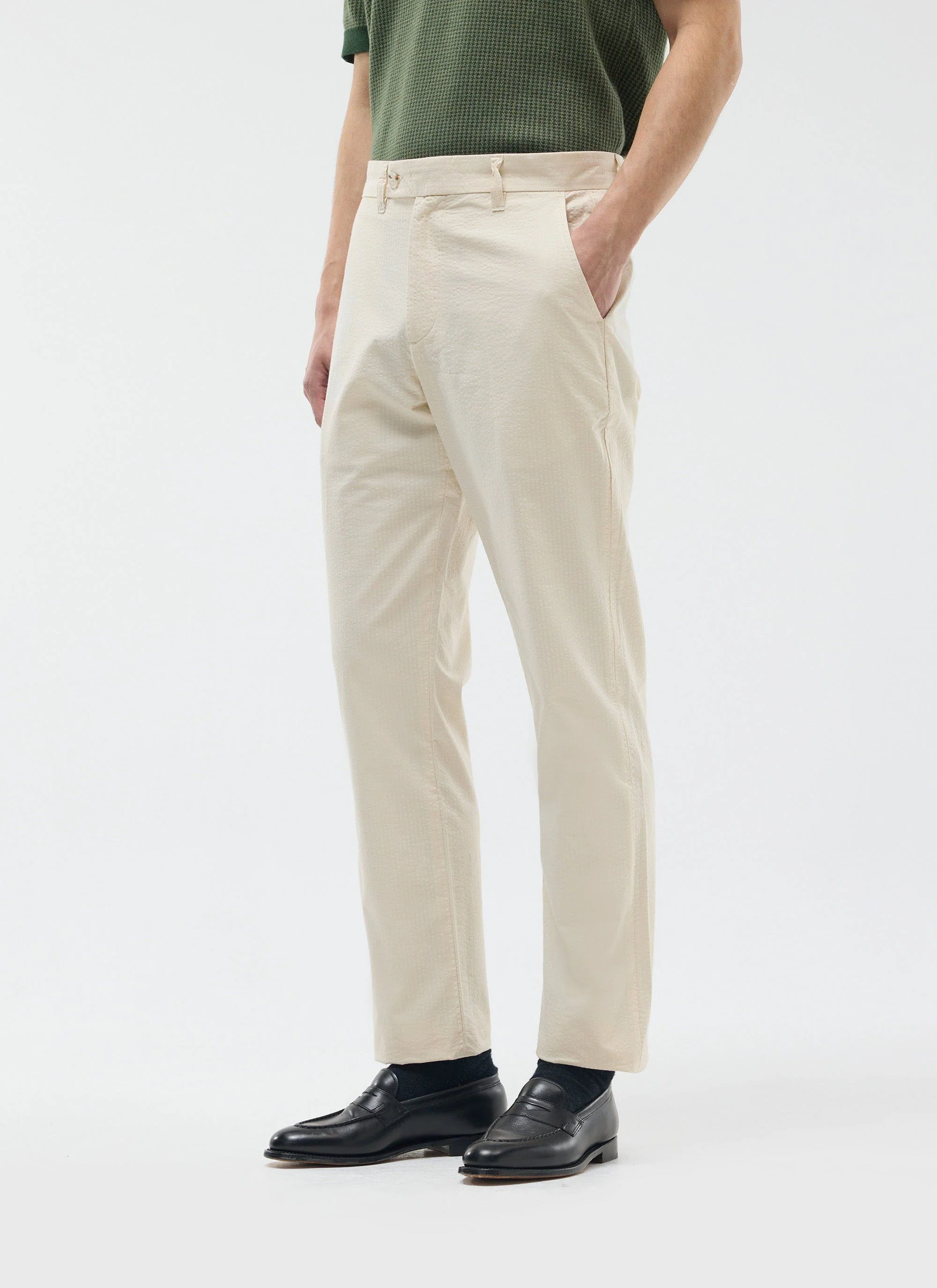 Tailored Seersucker Trousers | Cream - Image 3
