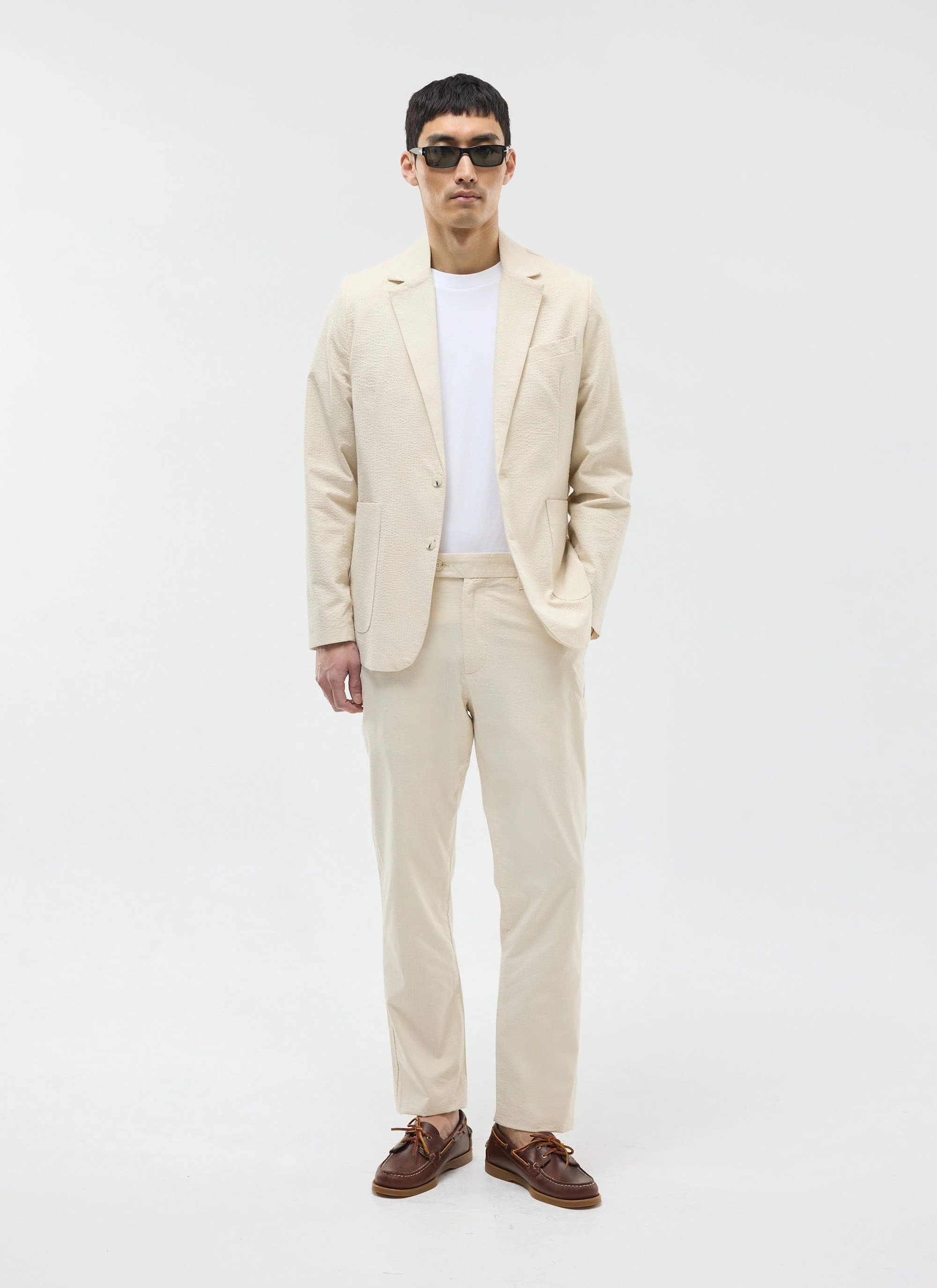 Tailored Seersucker Trousers | Cream - Image 5