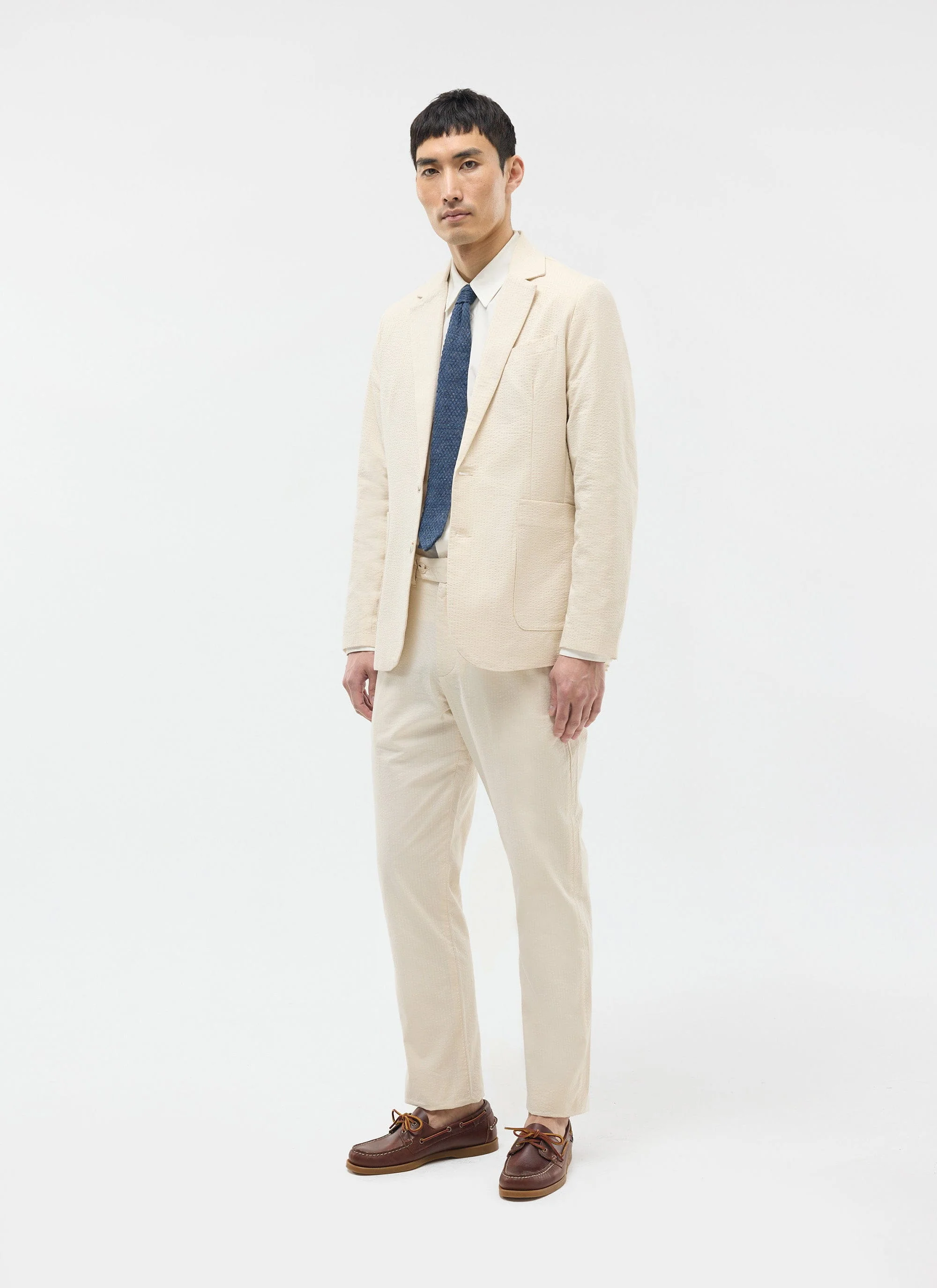 Tailored Seersucker Trousers | Cream - Image 6