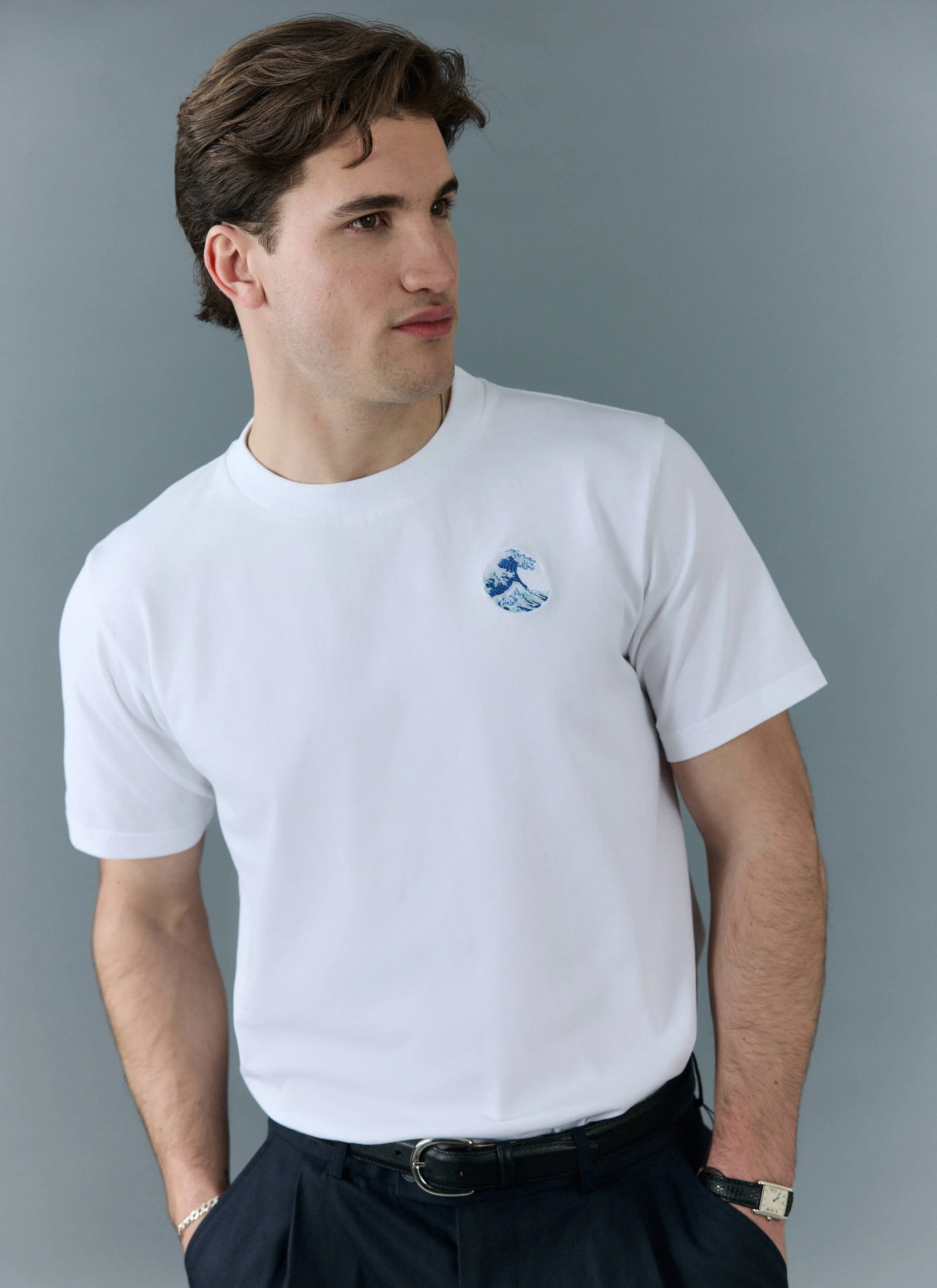 Wave T Shirt | Embroidered Organic Cotton | White - Image 3